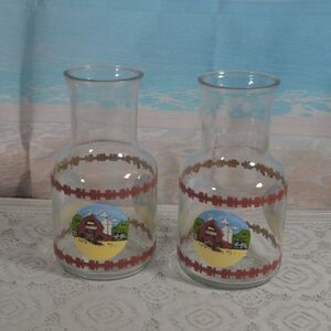 Vintage KIG Indonesia Barnyard Juice Carafe Pitcher Set of 2